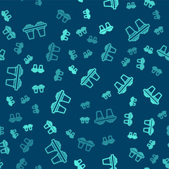 Green line Water filter icon isolated seamless pattern on blue background. System for filtration of water. Reverse osmosis system. Vector