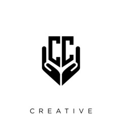 cc shield hand logo vector icon symbol