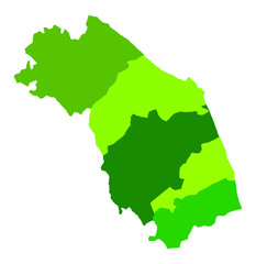 Marche map vector silhouette, Italy province with separated territory illustration isolated on white background.