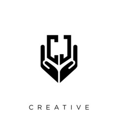 Fototapeta premium cj shield hand logo design vector icon