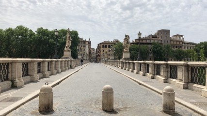 Saint Spirit Bridge in front fo S.Angel Castle (Rome) rare view of the bridge during quarantine due to the  pandemic