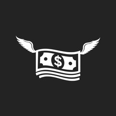 stack of money with wings flat design vector icon.