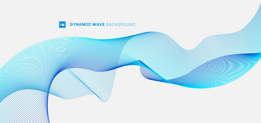 Abstract dynamic curve flow blue wave lines on white background