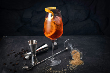 alcoholic cocktails on black background
