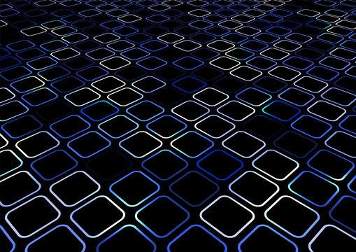 Abstract Blue Geometric Square Border Rounded Corner Creative Pattern Perspective On Black Background