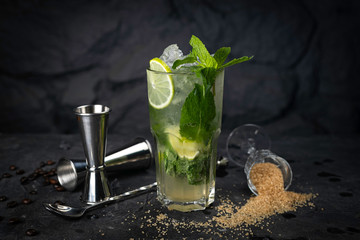 alcoholic cocktails on black background