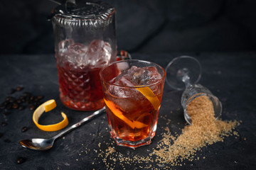 alcoholic cocktails on black background