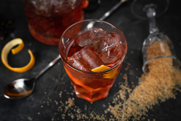 alcoholic cocktails on black background