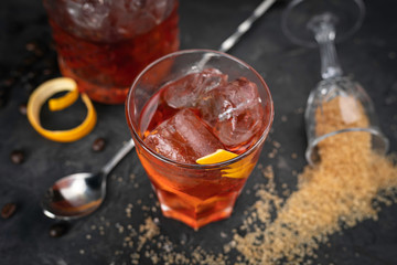 alcoholic cocktails on black background