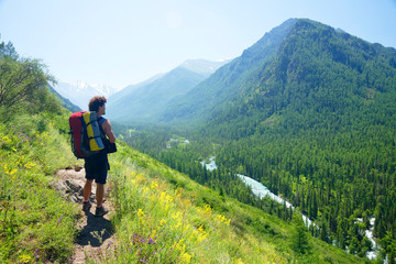 Summer alpine trekking in Altai Mountains, Siberia, Russian Federation