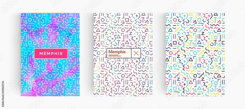 Leinwandbilder geometric pattern, memphis style background set. colorful linear minimalistic modern backdrop collec