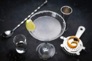 alcoholic cocktails on black background