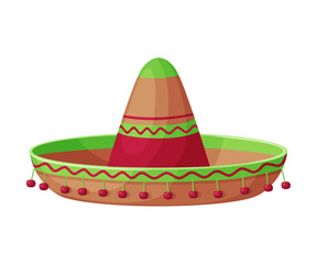 Sombrero Hat, Traditional Mexican Headdress, Retro Fashion Flat Vector Illustration