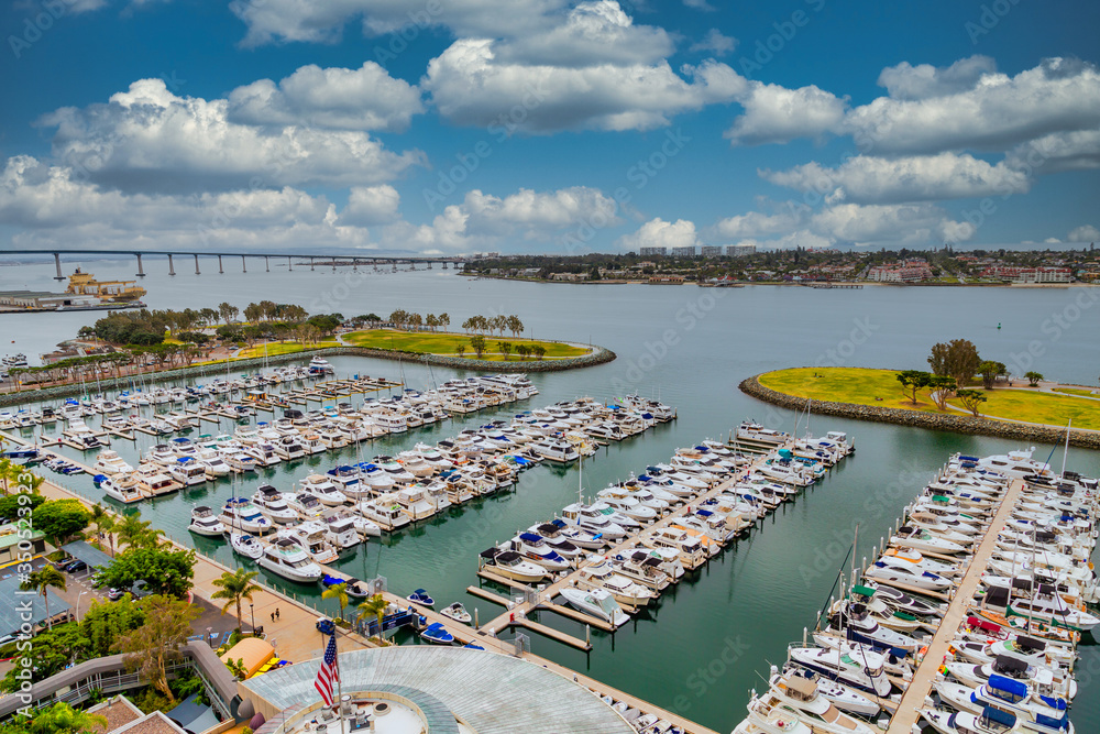 Sticker Many yachts in a marina in San Diego