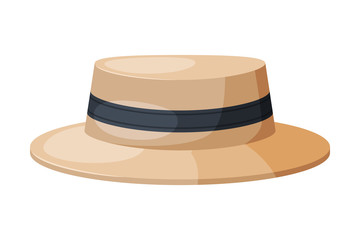 Male Hat with Black Ribbon, Retro Headdress, Gentleman Headwear Flat Vector Illustration