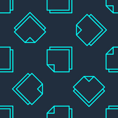 Green line Post note stickers icon isolated seamless pattern on blue background. Sticky tapes with space for text or message. Vector Illustration