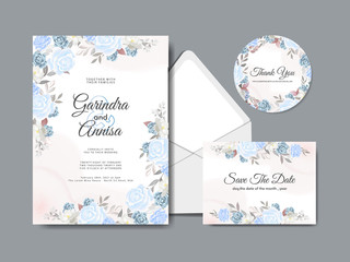 Elegant wedding invitation card template with beautiful floral leaves Premium Vector