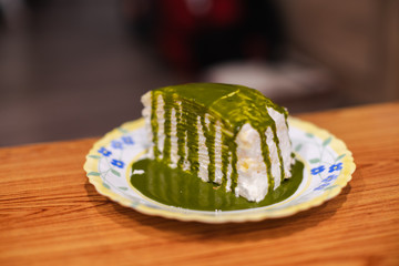 Crepe Cake with green tea sauce