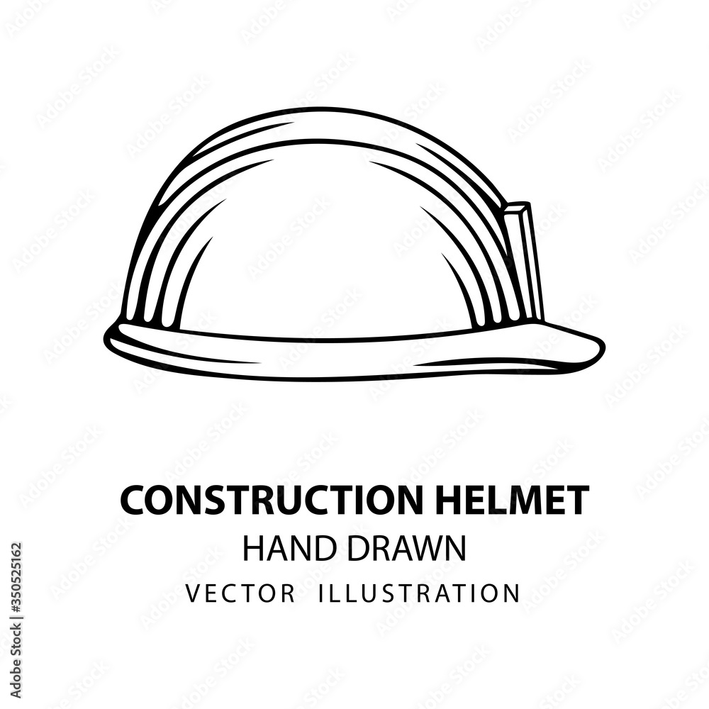 Wall mural safety helmet. safety helmet hand drawn vector illustration. sketch drawing hard hat icon. part of s