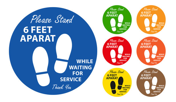 Please Stand 6 Feet Apart, Coronavirus Social Distancing Signs Of Different Colours, Maintain Social Distancing Vector Labels