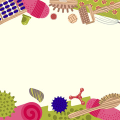 Frame with attributes for massage and self-massage. Vector illustration.