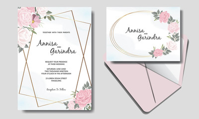 Elegant wedding invitation card template with beautiful floral leaves Premium Vector