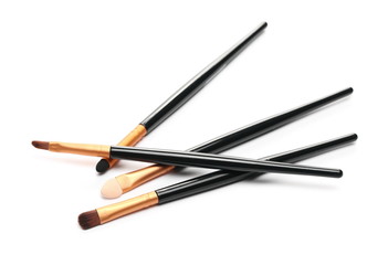 Makeup brush set for applying face powder isolated on white background with clipping path