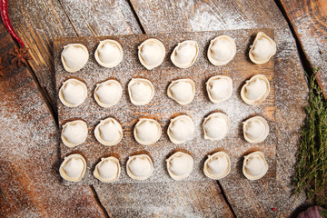 Semi-finished homemade dumplings pelmeni 