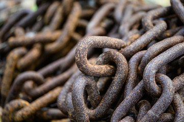 Close-Up Pile of Rusted Heavy Ship Chains