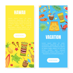 Hawaii Vacation Landing Page Templates Set, Summer Vacation Adventures Web Page, Mobile App, Homepage Vector Illustration