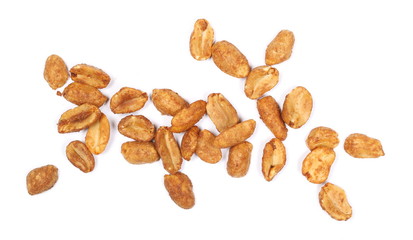 Spicy pepper, paprika peanuts pile isolated on white background, top view