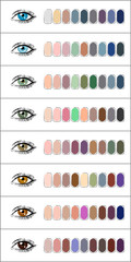 Eye makeup. Shades of eye shadow combined with eye color. Eye colors: blue, green, brown.