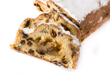 Christmas stollen fruit slice isolated on white background