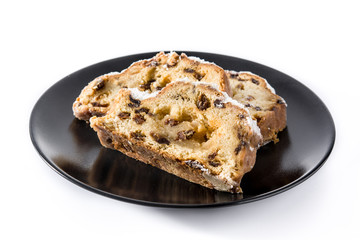 Christmas stollen fruit slice isolated on white background