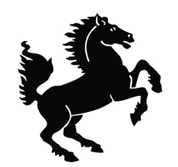 Elegant prance horse in gallop, vector silhouette illustration. Horse race, isolated on white background. Black horse silhouette. Farm animal. Symbol of beautiful animal. Heraldic animal symbol.