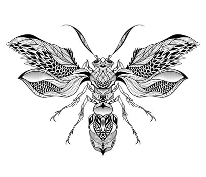 Bee / Wasp tattoo. psychedelic, zentangle style. vector illustration