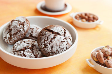 chocolate chip cookies on a gold background, homemade crumbly cookies