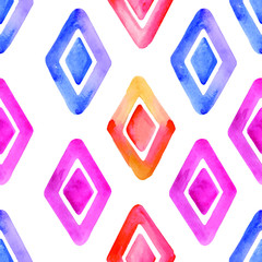 Watercolor vector texture. Seamless pattern. Watercolor colorful lozenges isolated on white background.