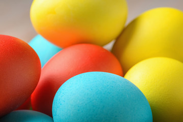 Colorful Easter eggs close-up. Easter eggs background. Easter eggs are a symbol and a mandatory attribute of the holiday.