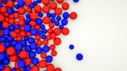 red and blue glossy spheres on a white background. 3d render illustration