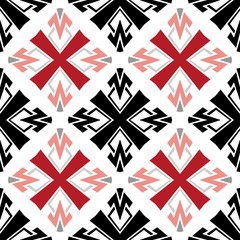 Seamless colored pattern over white background. Black, red, pink, grey and white tiling wallpaper