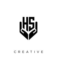 hs shield hand logo design vector icon