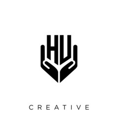 hu shield hand logo design vector icon