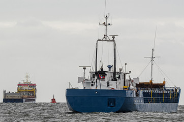 Naklejka premium MARITIME TRANSPORT - Freighters are sailing on a sea voyage 