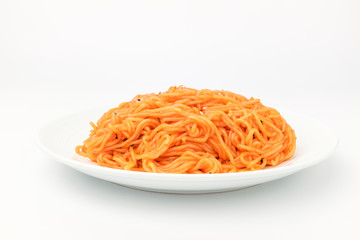 Noodle with seasoning on white background