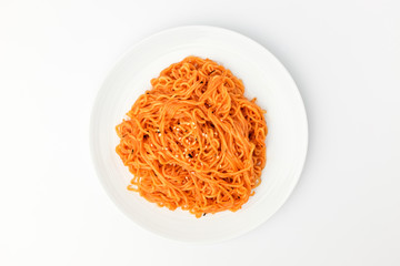 Noodle with seasoning on white background