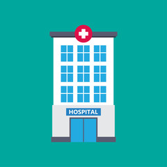 Hospital building, medical icon. Flat design vector illustration