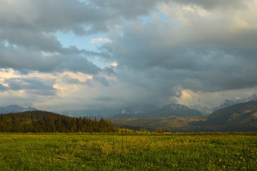Poland Tatra Podhale. Spring in the mountains. Mountain view.