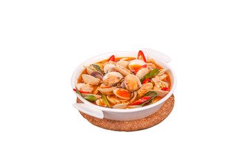 Vietnam steamed clams with chili on isolate white background, ngheu hap xa ot