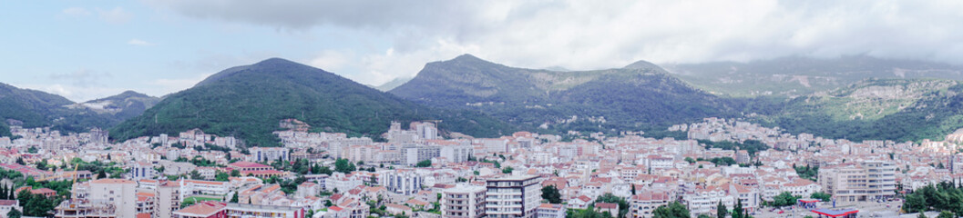 Obraz premium Budva city Montenegro panoramic photo from above